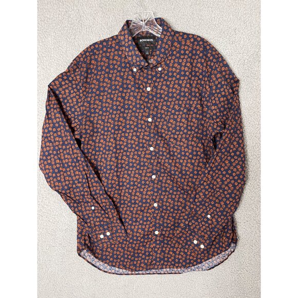 Bonobos Slim Fit Mens Button-Up Shirt Size L Orange Navy Pineapple Print Preppy - Picture 3 of 13